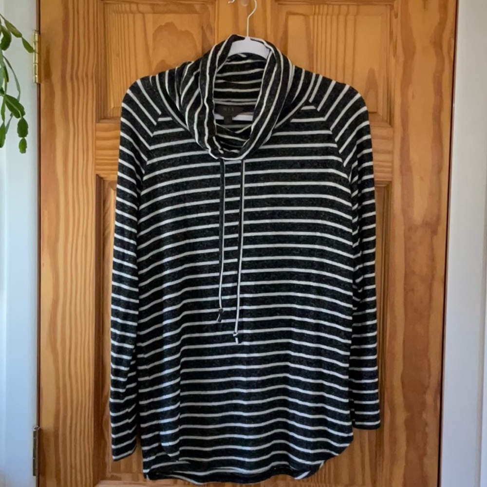 Black and White Striped Cowl Neck Sweater